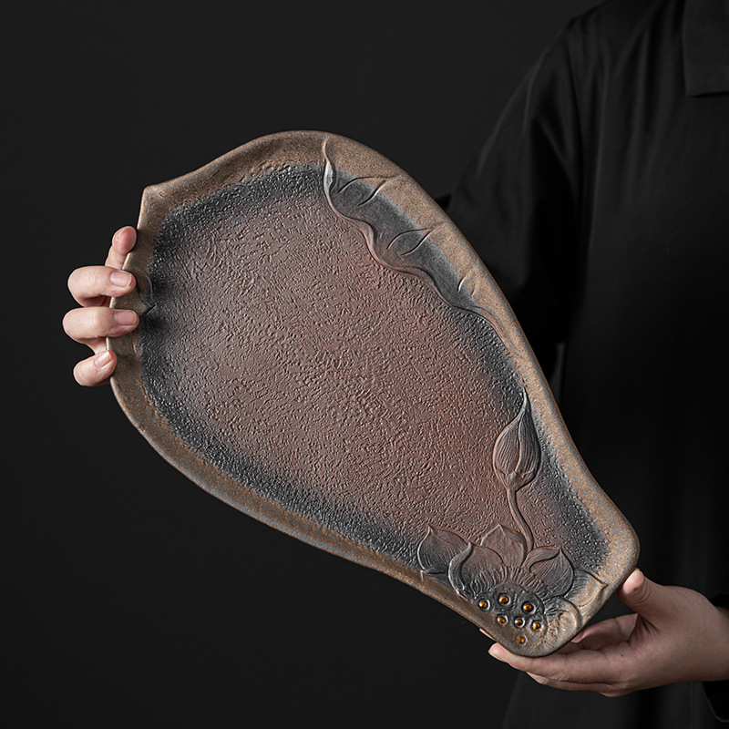 Khay đựng trà bằng gốm Sứ mạ vàng kiểu Nhật, khay đựng trà bằng gốm sứ nhỏ, Khay đựng ấm trà bằng gốm sứ