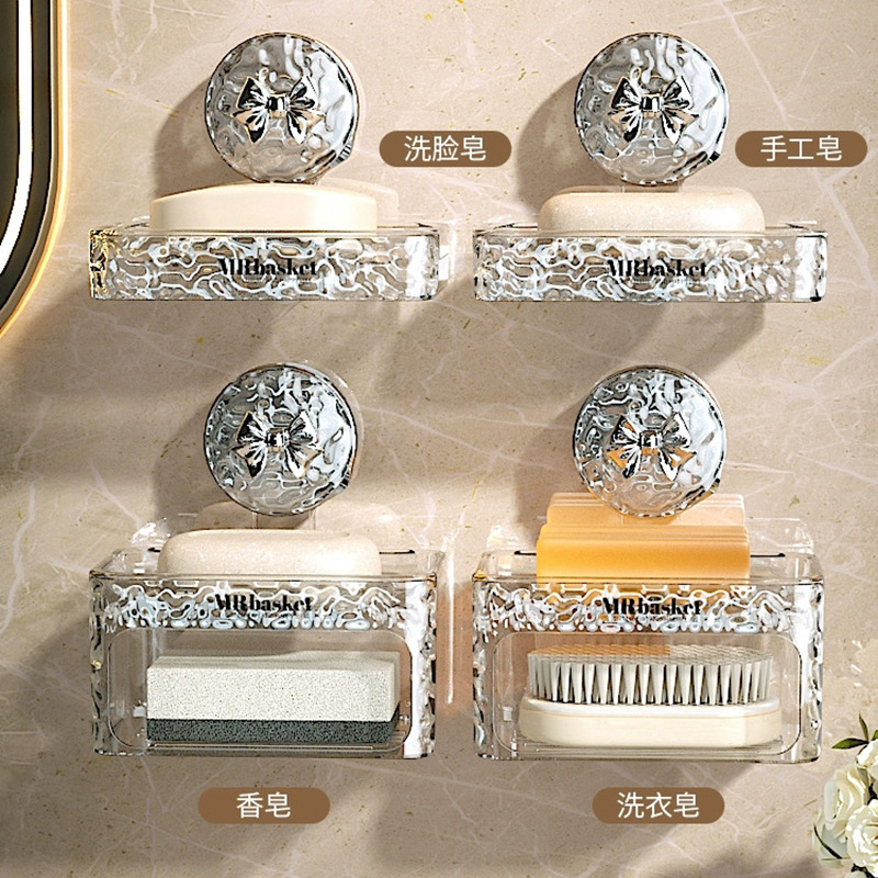 Khay hút hộp đựng xà phòng treo tường không đục lỗ gia dụng cao cấp giá để ráo nước trên tường hộp đựng xà phòng hai lớp