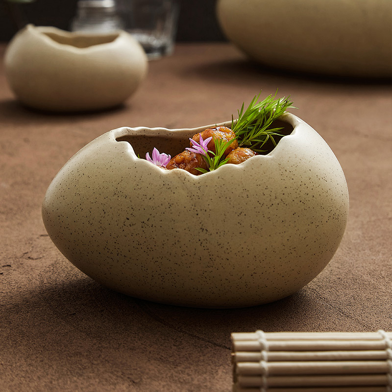 Bát gốm vỏ trứng nổi tiếng trên mạng, bộ đồ ăn nhà hàng đặc sản sáng tạo, đĩa ăn nghệ thuật, món ăn phân tử, bát tráng miệng, bát trứng hấp