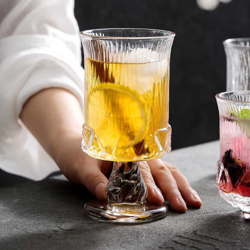 Cốc thủy tinh hoa văn cây cốc uống nước dày gia dụng ly rượu whisky cốc nước trái cây tráng miệng cốc nước trái cây cốc cao cốc có giá trị cao