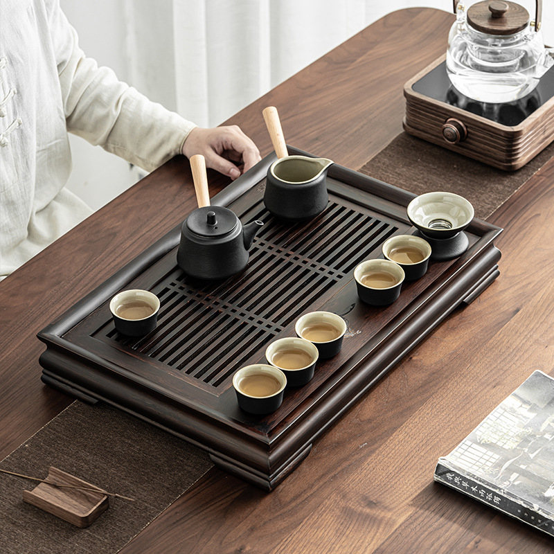 Khay trà tre Longma Spirit Gaoshan, ngăn chứa nước và thoát nước, bàn trà phòng khách mục đích kép, khay pha trà, bàn pha khô