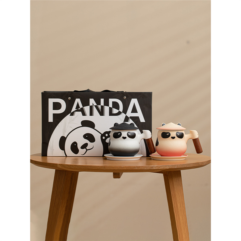 Cốc pha trà gấu trúc cốc tách trà gốm sứ sáng tạo có nắp cốc lọc nước cho nam và nữ văn phòng