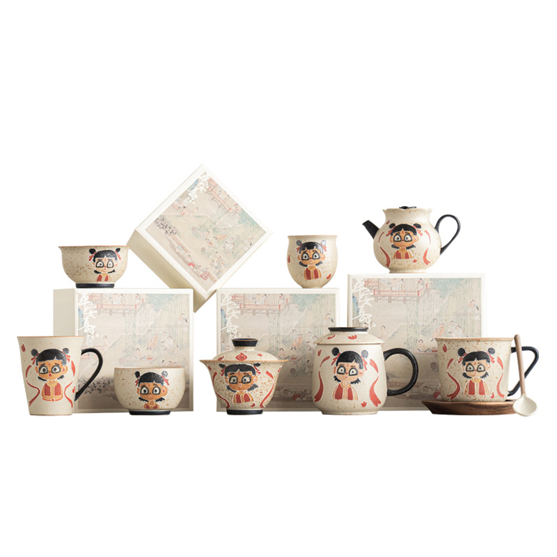 Màu xanh và trắng đá lửa đỏ Nezha Naohai tách cà phê tách trà ấm trà có nắp bát cốc cốc trà sáng tạo cao cấp gói đơn