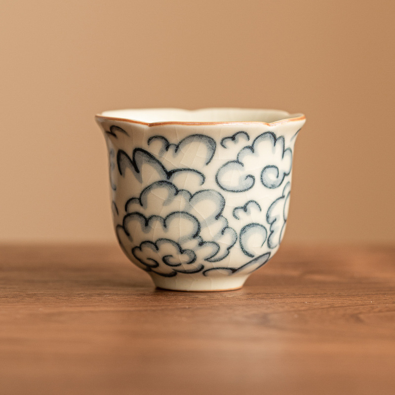 Cốc chuông hình đám mây tốt lành kiểu Trung Quốc, cốc chủ nhân, cốc trà Kung Fu cao cấp Ru Kiln, cốc đơn, cốc trà nhỏ có thể mở được