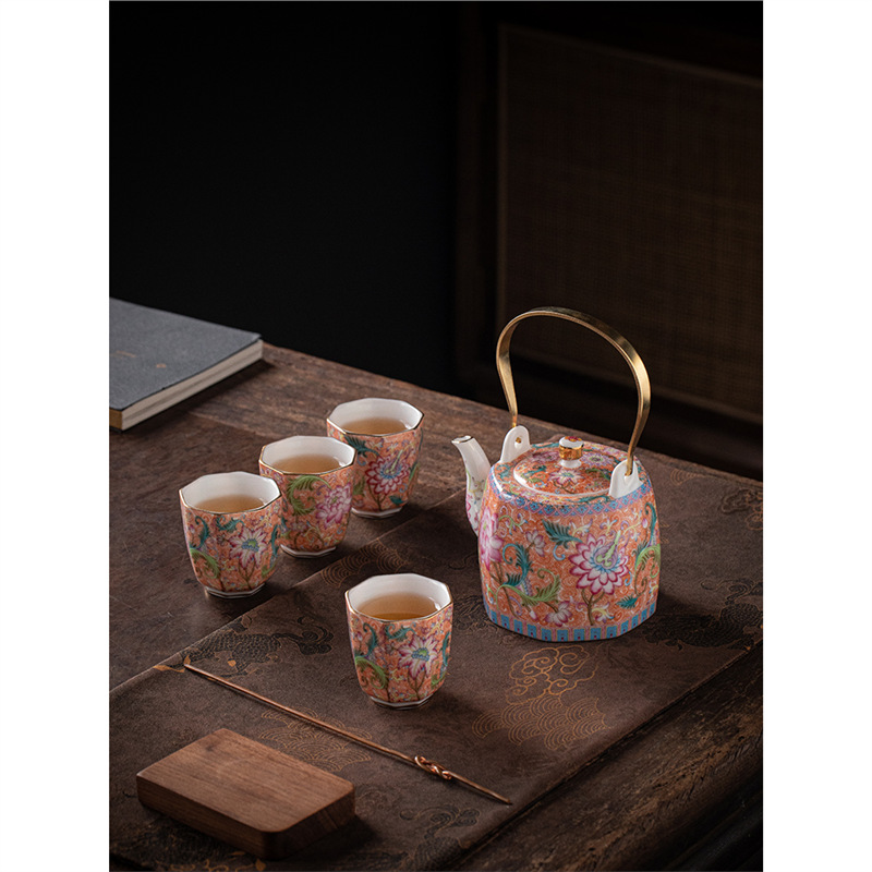 Bộ trà du lịch tráng men kiểu Trung Quốc một ấm bốn cốc hộp quà ấm trà gốm sứ bán buôn