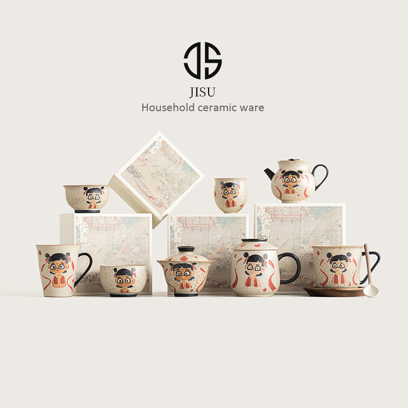 Màu xanh và trắng đá lửa đỏ Nezha Naohai tách cà phê tách trà ấm trà có nắp bát cốc cốc trà sáng tạo cao cấp gói đơn