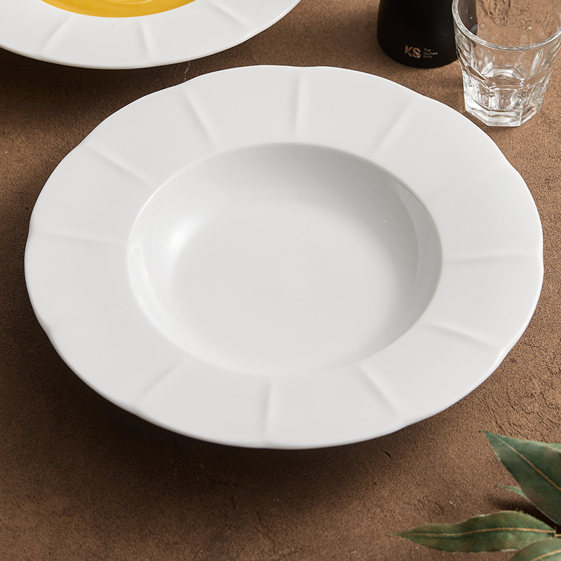 Đĩa ăn bằng gốm, đĩa mũ rơm, đĩa ăn gia dụng, bộ đồ ăn khách sạn cao cấp, đĩa ăn sáng, đĩa tròn viền ren, đĩa canh