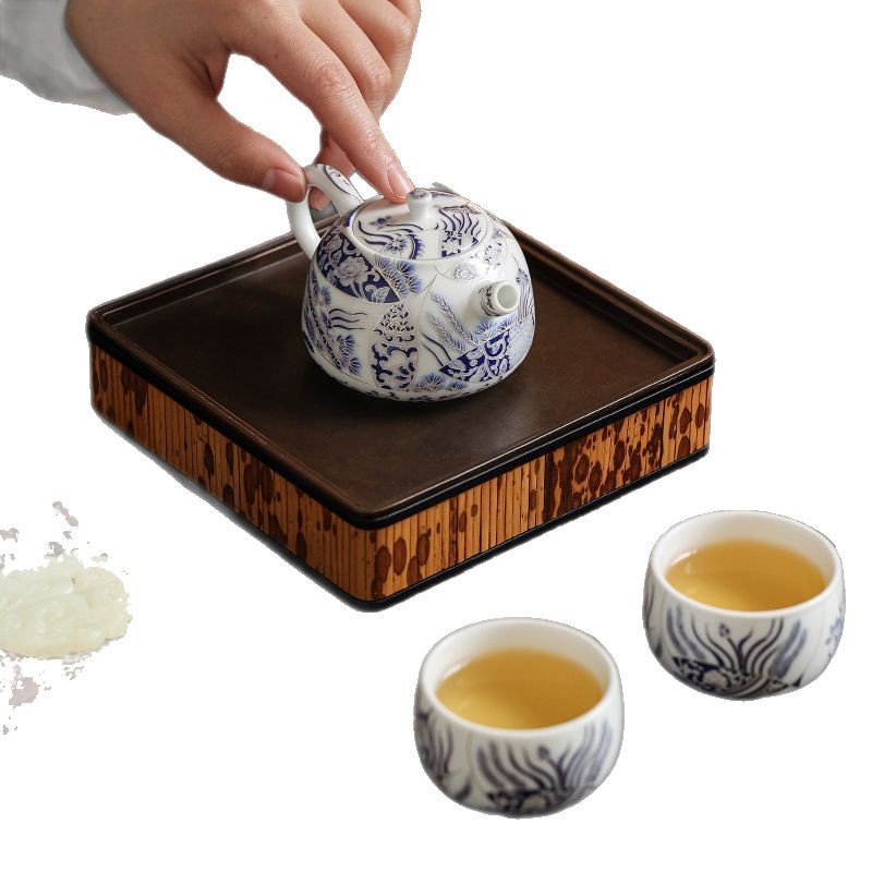 Bộ trà Kung Fu một ấm hai tách hoa văn tảo cá bạc cloisonné hộp quà gốm sứ quà tặng khách hàng lớn tuổi quà tặng