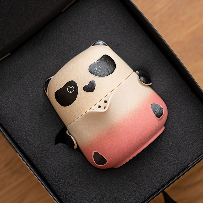 Bộ ấm chén trà gốm sứ di động Panda Fubao Fula, hộp quà tặng, một ấm hai chén, dùng ngoài trời, bộ trà Kung Fu