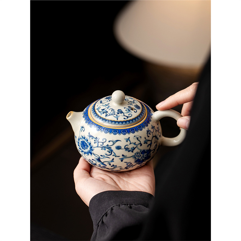 Ấm trà Xishi trong lò Ru màu xanh và trắng, ấm trà Xishi, ấm trà Kung Fu gia dụng, ấm trà cao cấp