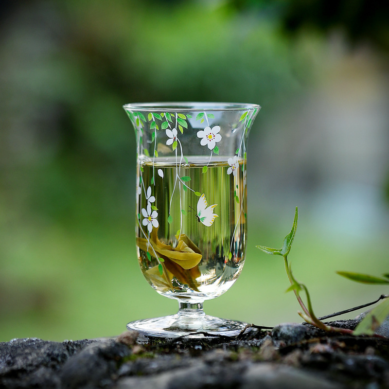 Lễ Hội Hoa Chịu Nhiệt Thủy Tinh Trong Suốt Cốc Trà Xanh Nếm Cốc Cao Borosilicate Kung Fu Bộ Trà Trà Chủ Cốc