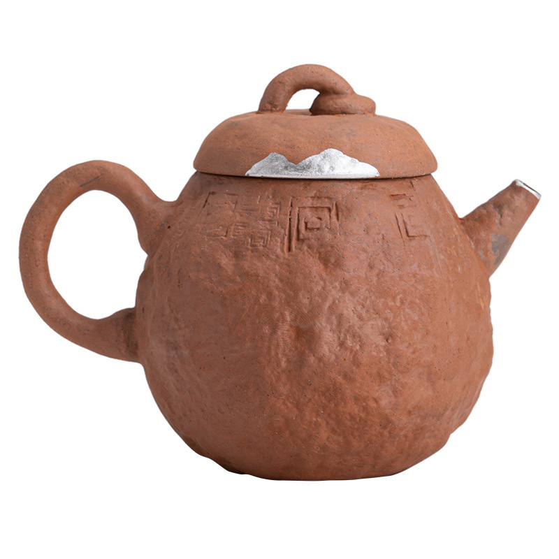 Ấm trà lọc lỗ bóng bùn đá cũ mạ bạc cổ điển