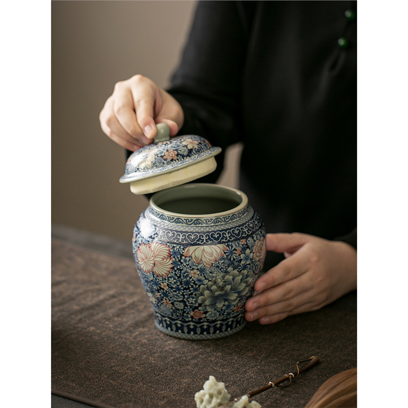 Lò nung gốm sứ trắng xanh gia dụng loại nhỏ Trung Quốc bình kín bình đựng trà bình đựng trà bình đựng trà cổ điển