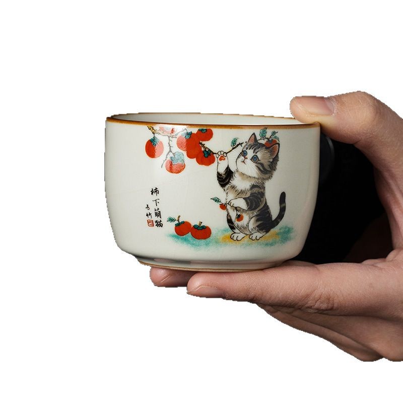 Gốm Ru Lò Quả Hồng Mèo Dễ Thương Chủ Cốc Cá Nhân Cao Cấp Trà Trà Kung Fu Bộ Trà