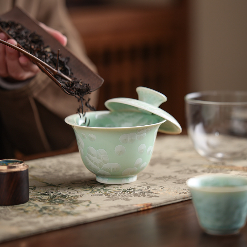 Bộ ấm chén du lịch men pha lê cao cấp Sancai, một ấm hai chén, quà tặng ngày nhà giáo Trung thu