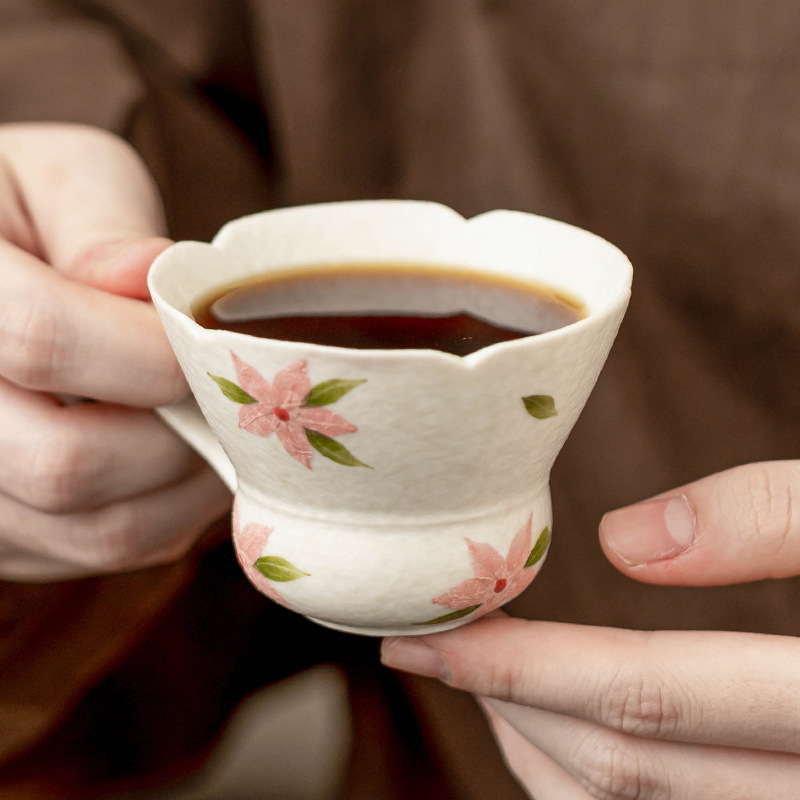 Đá khoáng trắng cốc trà chủ cốc cốc đơn vẽ tay hoa anh đào cốc gốm hộ gia đình cốc uống nước sáng tạo tinh tế cốc cà phê