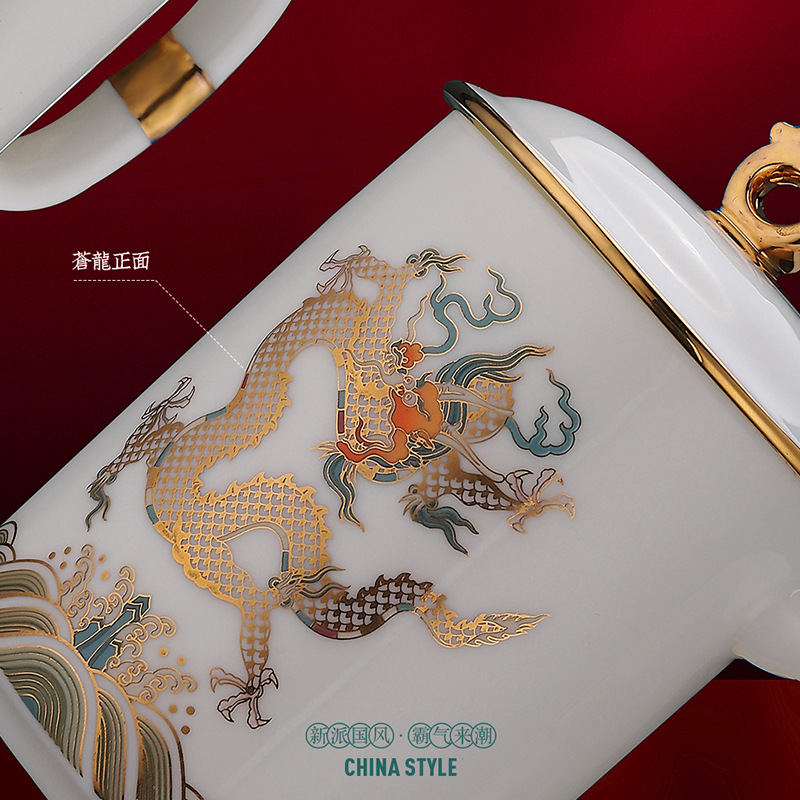 Cốc trà gốm sứ cốc rồng phượng cốc nước Cốc pha trà Hộp quà tặng khách hàng người lớn tuổi Quà Tặng Lễ hội Qixi