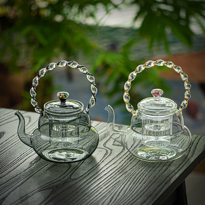 Ấm trà thủy tinh borosilicat cao ấm trà hấp ấm đun nước nhiệt độ cao ấm pha trà dung tích lớn ấm trà sức khỏe ấm trà