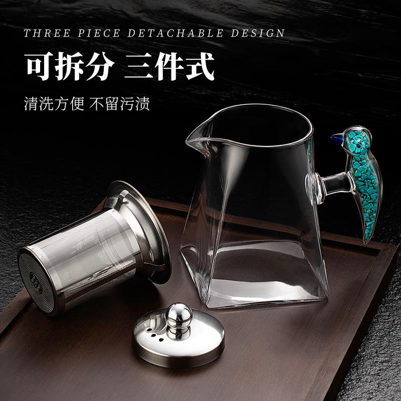 Cốc công bằng thủy tinh chịu nhiệt borosilicat cao, bộ lọc trà tích hợp, bộ tách trà dày, tách trà, ấm pha trà cao cấp