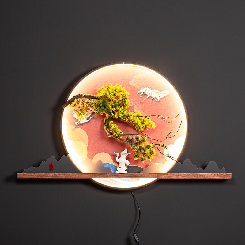 Phòng khách ba chiều treo tường vuông Tranh treo Gốm Gỗ Óc Chó Tranh trang trí phong cách Trung Quốc