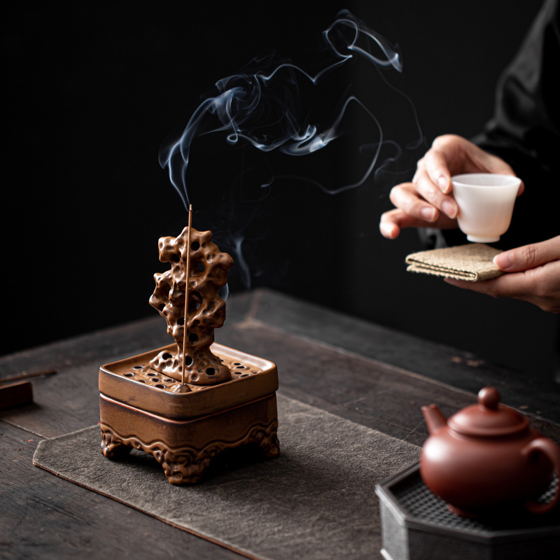 Lư hương bằng đá Thái Hồ Sáng tạo hộp gỗ đàn hương gốm sứ ghế cắm hương Đĩa trà đạo phong cách cổ Thiền đồ trang trí Lư Hương