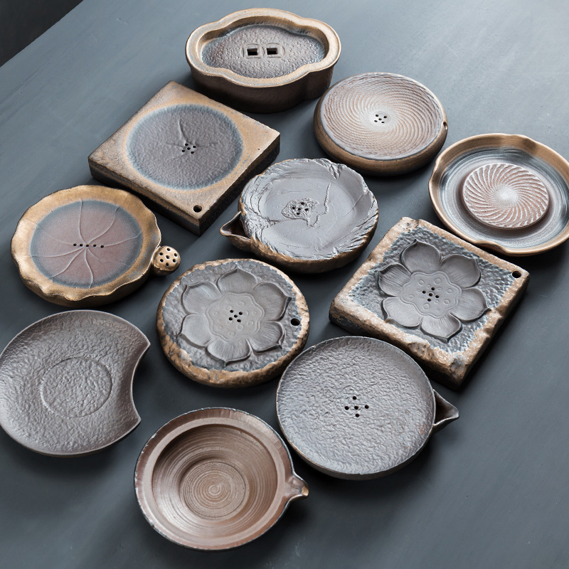 Ấm vuông đơn giản bằng gốm thô, khay đựng nước bằng gốm, khay chứa nước, khay chứa nước, bàn ủ khô, phụ kiện trà đạo bán buôn
