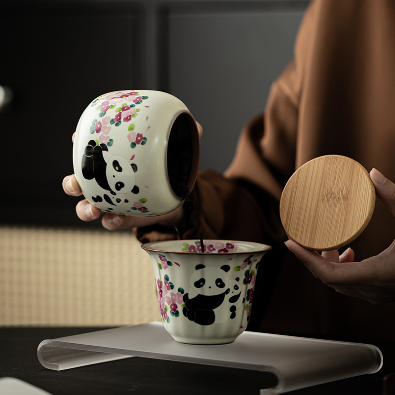 Ruyao mỡ lợn đông lạnh hộp trà gấu trúc hộp đựng gốm sứ gia dụng hộp gia vị hộp đựng trà rỗng cổ điển hộp đựng trà