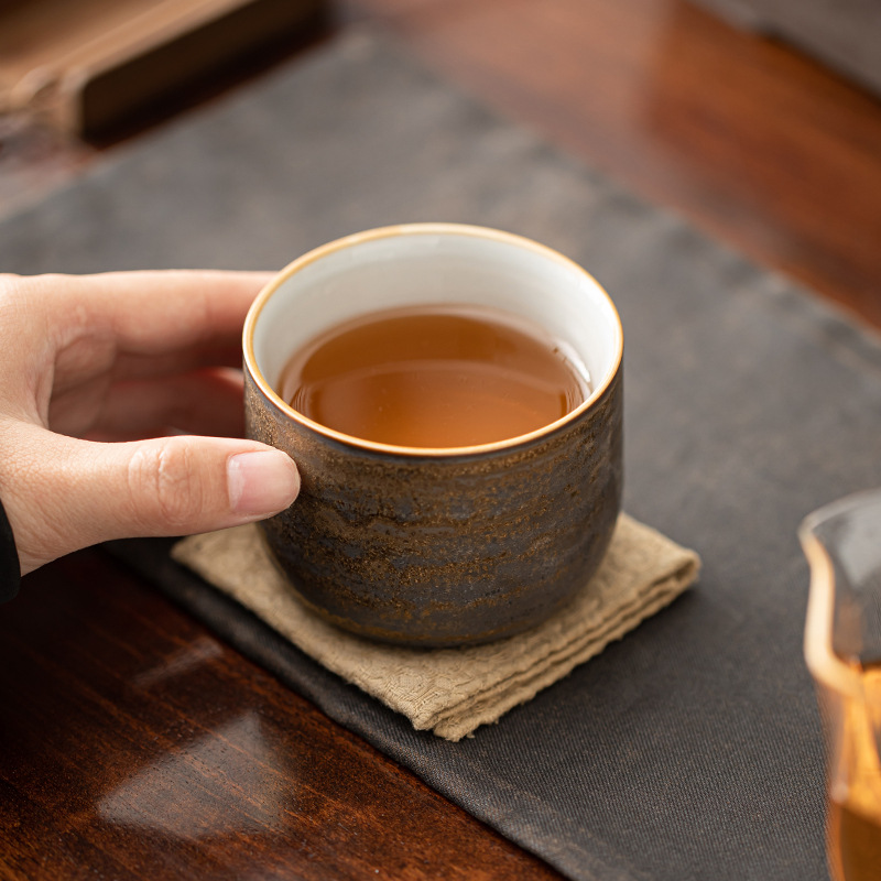 Cốc trà tráng men sắt mạ vàng cổ kiểu Nhật, cốc chủ nhân, Bộ trà Kung Fu gốm sứ cỡ lớn, cốc trà cá nhân