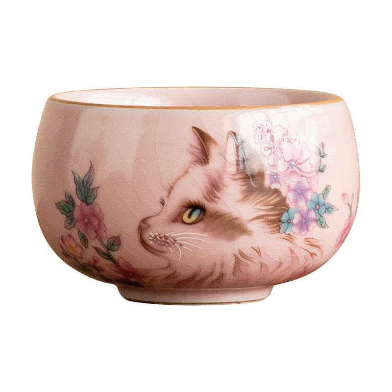 Cốc thiền mèo hoa lò Jisu Cốc trà gốm sứ có thể mở được Cốc trà gia dụng Cốc trà đơn Cốc trà cá nhân