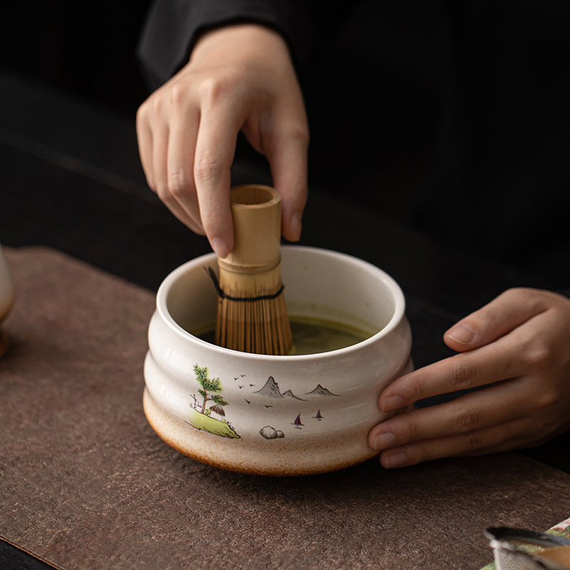 Ru Lò Nung Ren Matcha 8 Bộ Lớn Trà Bát Nhật Bản Gốm Trà Trà Đánh Bột Sàng Dụng Cụ