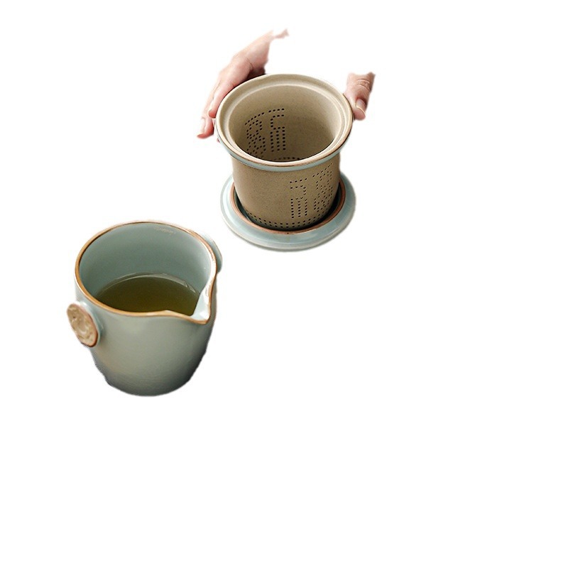 Bộ ấm trà du lịch Ru Kiln, cốc khách nhanh di động, một ấm hai cốc, cốc trà Kung Fu ngoài trời, túi đựng ấm pha trà