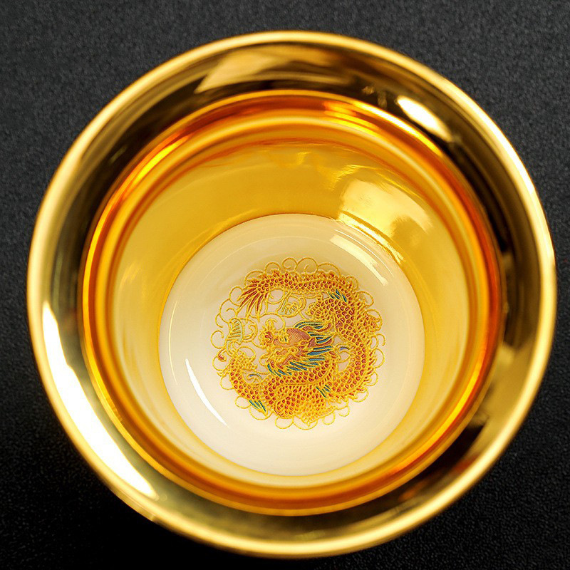 Cốc trà rồng phượng màu men cốc chủ nhân cốc trà gốm sứ mạ vàng chén trà chén trà bát trà cặp trà quà lưu niệm cao cấp