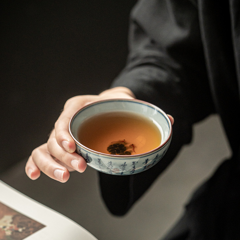 Cốc trà xanh trắng cổ bằng đất sét già Ailian nói cốc trà Gốm sứ thủ công cốc chủ nhân cá nhân cỡ lớn kiểu Trung Quốc cổ điển