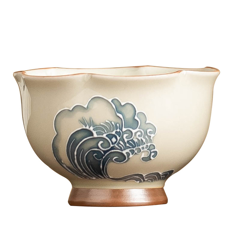 Cốc nụ hoa sóng chạm khắc xếp chồng cốc trà vẽ tay kiểu Trung Quốc cốc chủ nhân bộ trà gốm sứ đơn giản hộp quà tặng chén trà Kung Fu