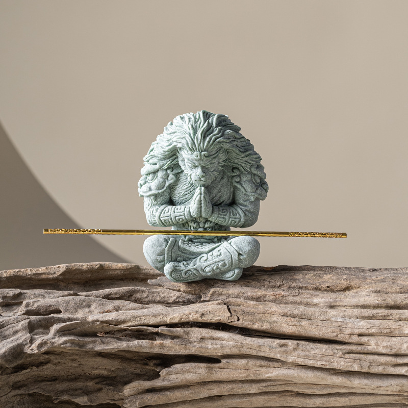 Đá sa thạch xanh Tôn Ngộ Không giác ngộ để bàn trà thú cưng cao cấp sáng tạo đồ trang trí bể cá cảnh quan trang trí văn phòng tại nhà