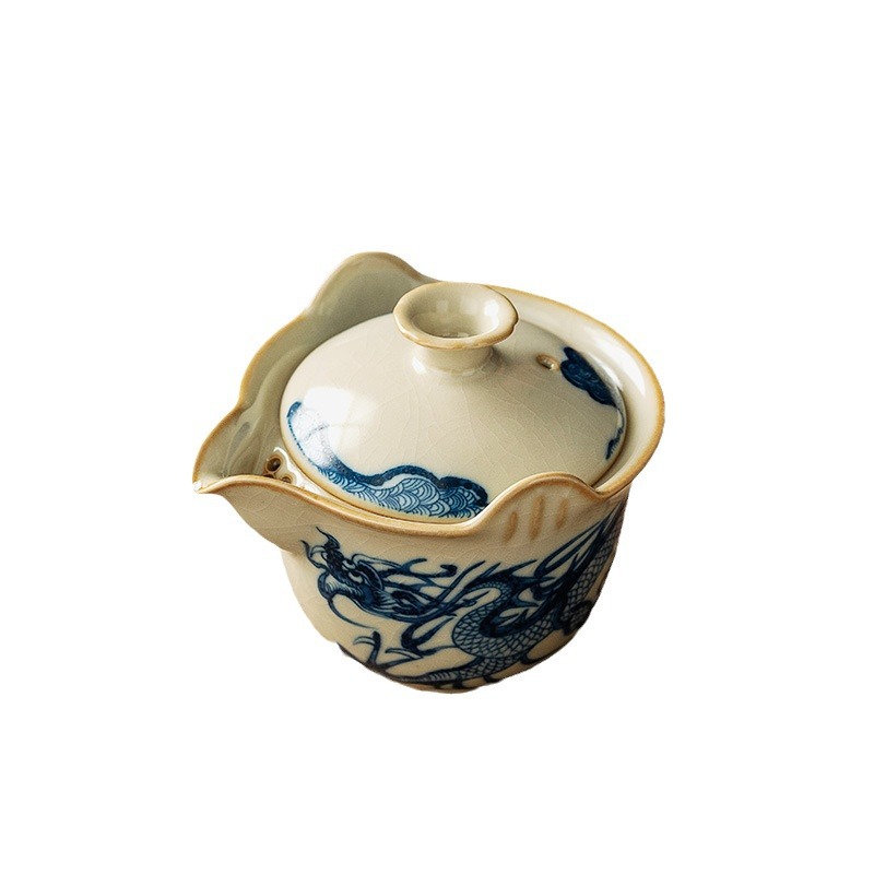 Ruyao Kuaike Cup Bộ trà du lịch Một ấm Ba cốc Bộ trà cắm trại ngoài trời Thiết bị uống trà gốm di động