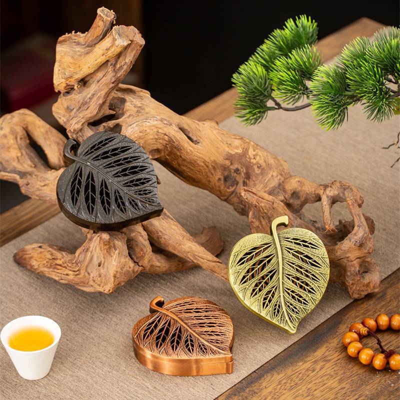 Lư hương hợp kim lá bồ đề, lư hương trong nhà, lư hương đĩa có nắp, lư hương trà đạo, lư hương, phong cách cổ sáng tạo