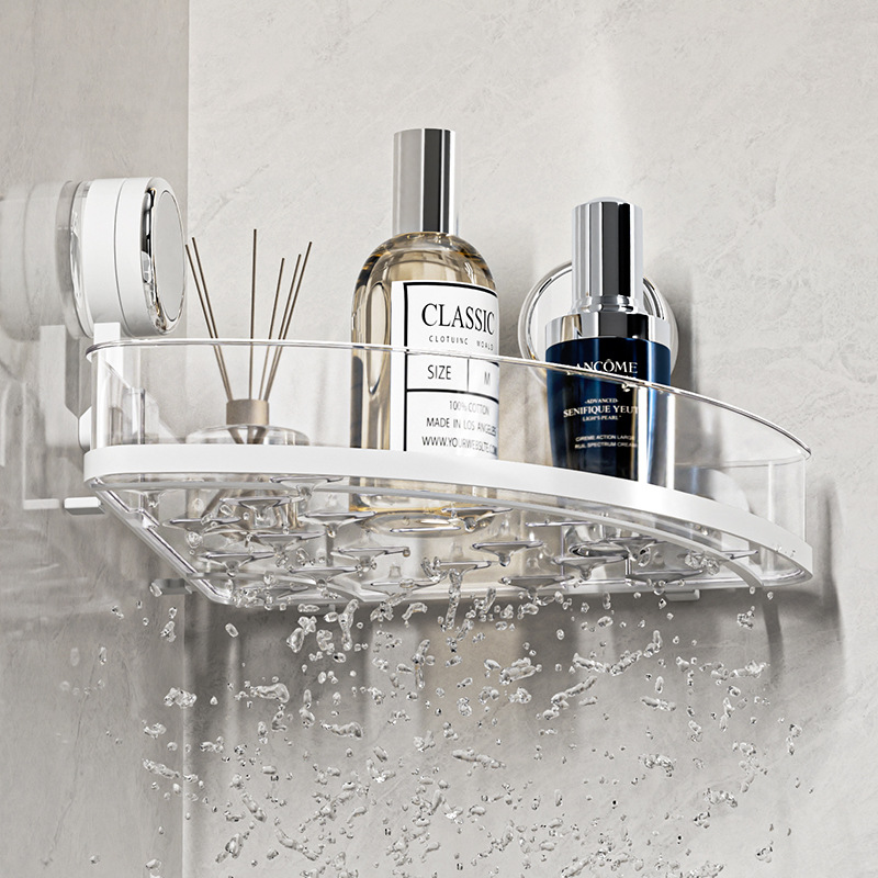 Giá để đồ góc phòng tắm cốc hút treo tường giá ba chân nhà vệ sinh không đục lỗ gia dụng giá để đồ phòng tắm thoát nước