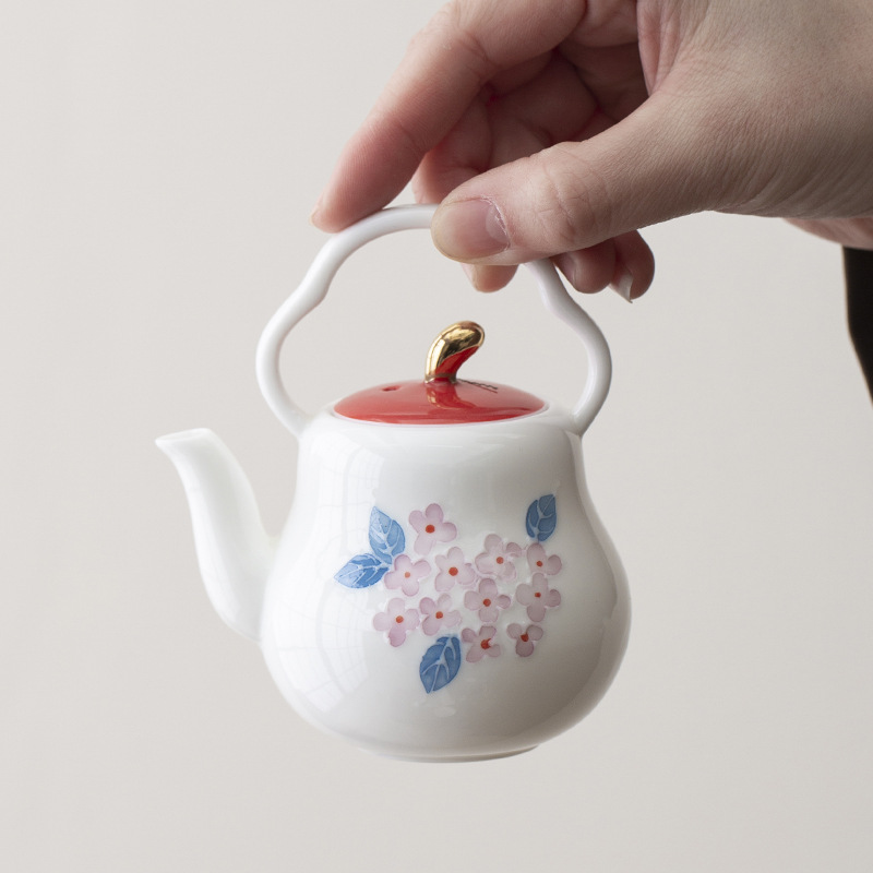 Ấm trà tráng men màu vẽ tay, ấm đơn hoa cẩm tú cầu cổ điển, dụng cụ pha trà gốm sứ cao cấp gia dụng