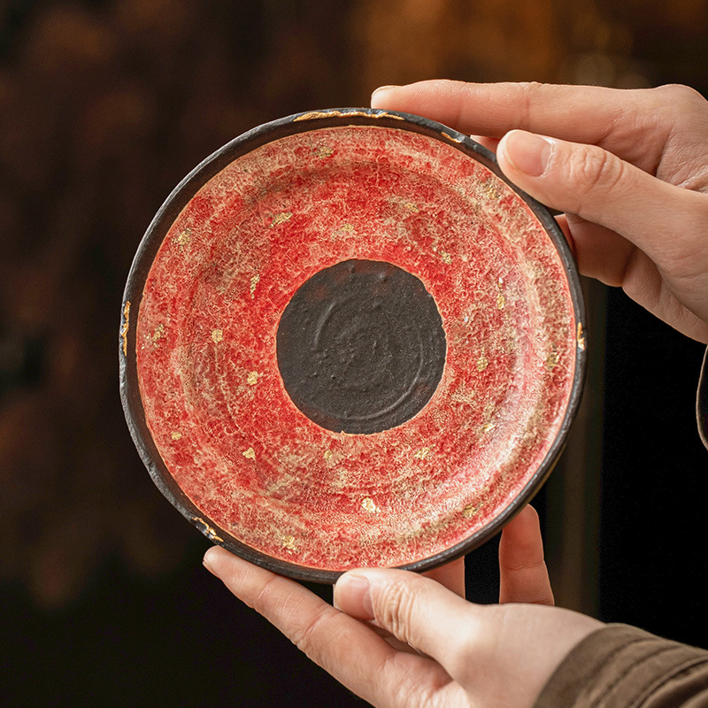 Ấm gốm sơn mỏ đá, khay đựng trà vàng chảy vàng, khay đựng trà cổ điển Trung Quốc cao cấp, khay đựng ấm trà gia dụng, khay đựng bọt khô