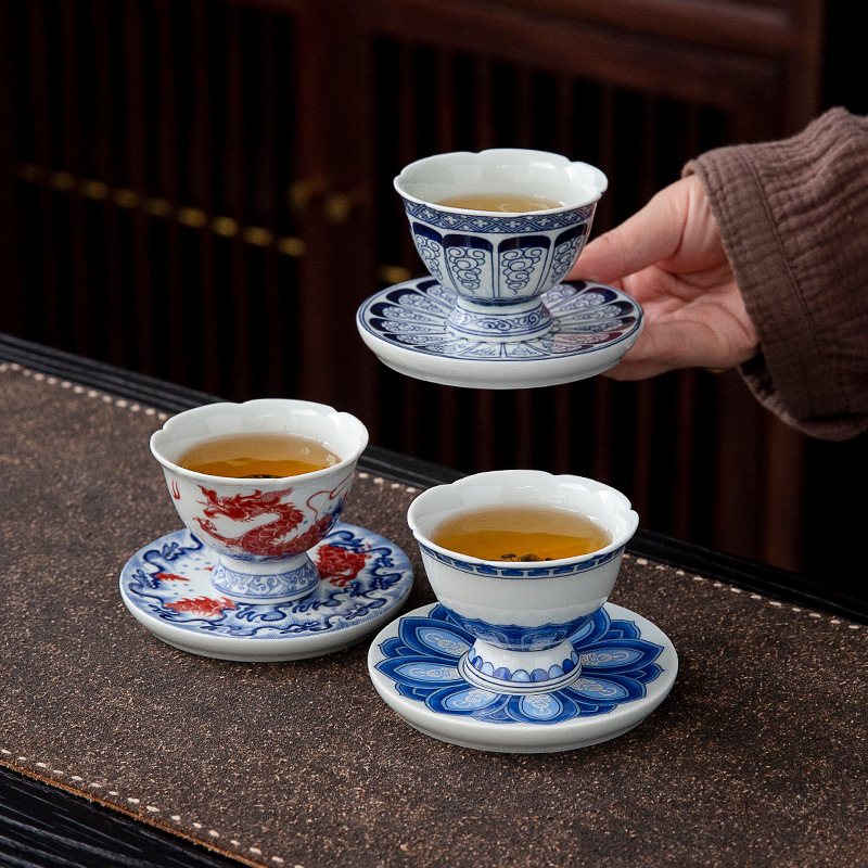 Bộ tách trà sứ trắng xanh kiểu Trung Quốc Bộ trà Kung Fu cổ điển chén trà gốm sứ một người chủ cốc đơn cốc nhỏ