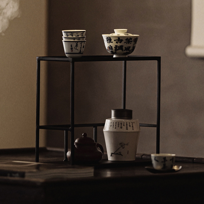 Giá để bàn trà sắt rèn Da'antang Giá để tách trà Giá để đồ Bogu Bộ trà Kung Fu lưu trữ Giá trưng bày để bàn nhiều tầng