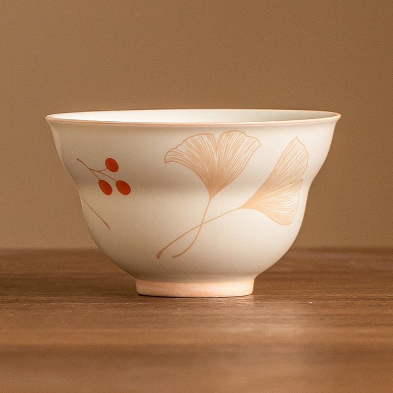 Cốc Phúc Lộc bạch quả màu be cốc chủ nhân gốm cốc trà Kung Fu gia dụng cốc trà kiểu Trung Quốc cốc trà hộp quà cốc đơn