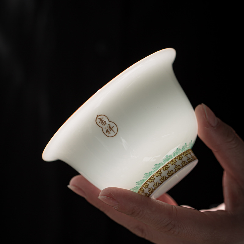 Bát có nắp ba tài vẽ tay Bộ đồ trà Jingdezhen tráng men mỏng sứ trắng không nóng một tay bộ chén trà gốm sứ bát pha trà