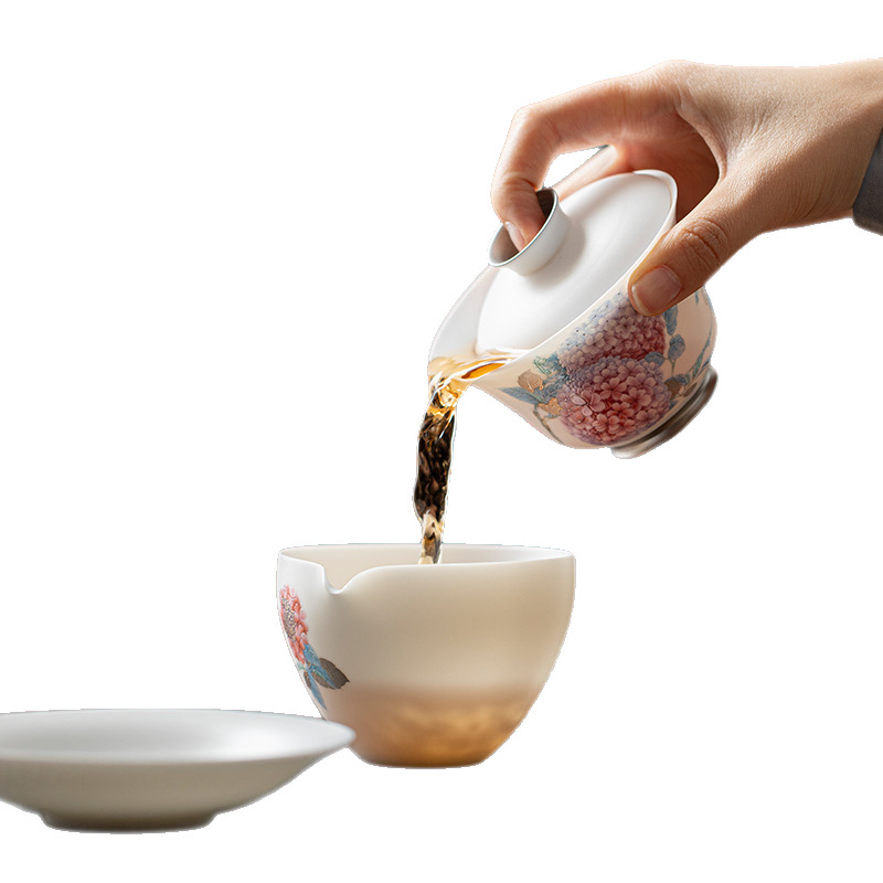 Gaiwan bằng sứ giống như ngọc của Hoàng Tứ Đông, gaiwan ba mảnh có thành mỏng có nắp, tách trà bằng gốm, bộ trà kung fu, bát pha trà cao cấp.