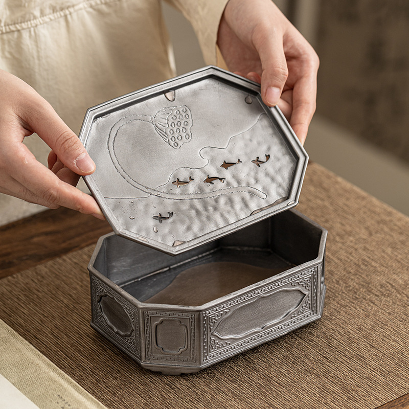 Chậu thiếc cổ, bàn pha khô, Bộ trà Kung Fu kiểu Nhật cổ điển, khay trà, khay đựng nước, khay đựng trà, Khay đựng ấm