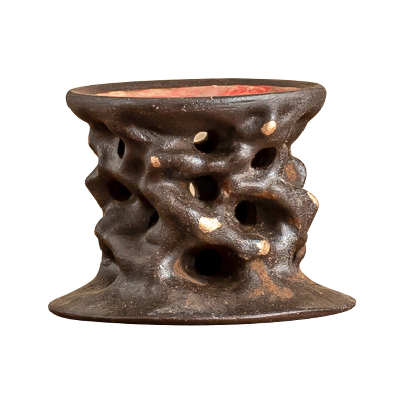 Đá mỏ màu gốm rắc vàng nắp đậy cao chân cốc đựng cốc phụ kiện trà đạo gia dụng bàn trà đồ trang trí nhỏ bằng gốm sứ thú cưng trà