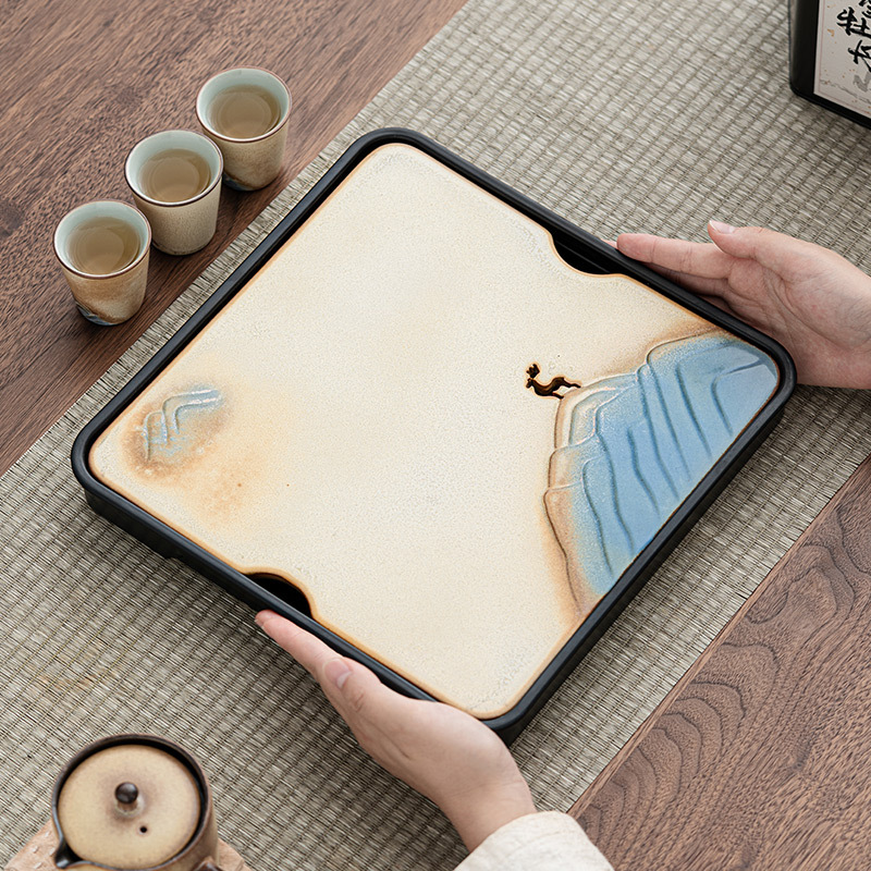 Khay trà Hươu Nhỏ Cangshan khay thoát nước kiểu Trung Quốc dụng cụ pha trà Kung Fu Gốm Sứ Khay trà bàn pha khô gia dụng kiểu trữ nước cỡ nhỏ