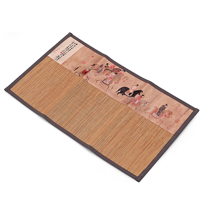 Cửa hàng trà tre cổ điển giữa Đại sảnh Da'an, chiếu trà nhỏ, vải tre, tranh cổ, đệm dệt tre, bàn thiền, đồ trà