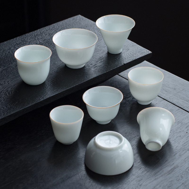 Cốc chủ nhân màu xanh bóng trắng sứ Đức Hoa cốc khách bào thai mỏng thủ công cốc trà cốc trà Kung Fu cốc trà uống trà gia dụng cốc trà kiểu Trung Quốc